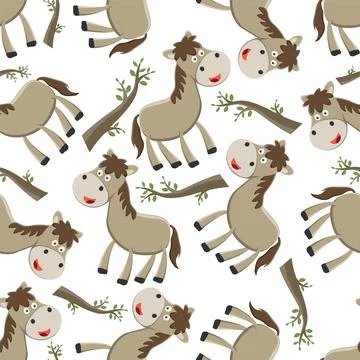 Vector equestrian seamless pattern of flat cartoon bay horse Stock Illustration