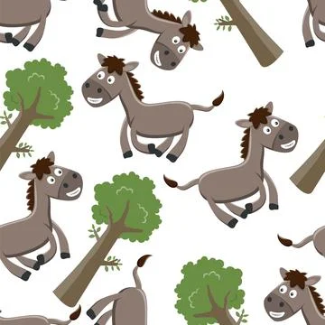 Vector equestrian seamless pattern of flat cartoon bay horse isolated Stock Illustration