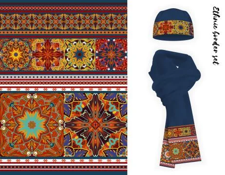 Vector ethnic border set Illustrazione stock