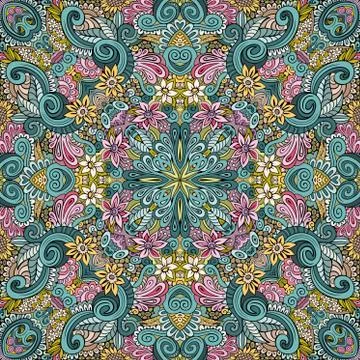 Vector ethnic hand drawn color seamless pattern Stock Illustration