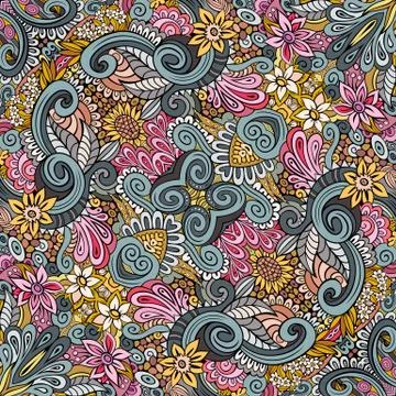 Vector ethnic hand drawn color seamless pattern Stock Illustration