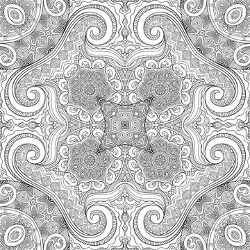 Vector ethnic hand drawn line art seamless pattern Stock Illustration
