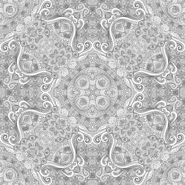 Vector ethnic hand drawn line art seamless pattern Stock Illustration