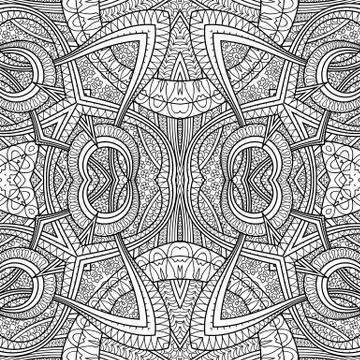Vector ethnic hand drawn line art seamless pattern Ilustração Stock