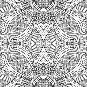 Vector ethnic hand drawn line art seamless pattern 库存插图