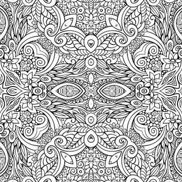 Vector ethnic hand drawn line art seamless pattern Stock Illustration