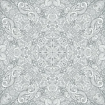 Vector ethnic hand drawn line art seamless pattern Stock Illustration