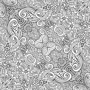 Vector ethnic hand drawn line art seamless pattern Stock Illustration