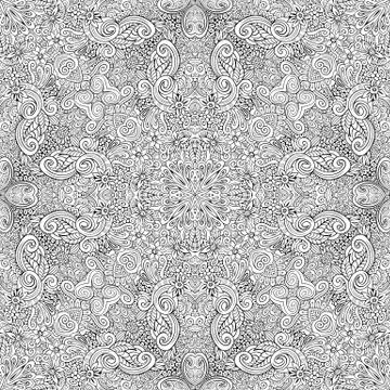 Vector ethnic hand drawn line art seamless pattern Stock Illustration