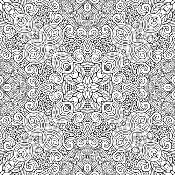 Vector ethnic hand drawn line art seamless pattern 스톡 일러스트