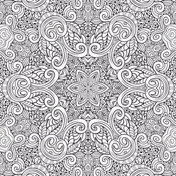 Vector ethnic hand drawn line art seamless pattern Stock Illustration