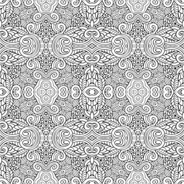 Vector ethnic hand drawn outline seamless pattern Stock Illustration