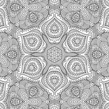 Vector ethnic line art hand drawn seamless pattern Stock Illustration