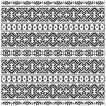 Vector ethnic seamless pattern black white color, abstract geometric backgrou Stock Illustration