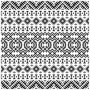 Vector ethnic seamless pattern black white color, abstract geometric backgrou Illustrazione stock