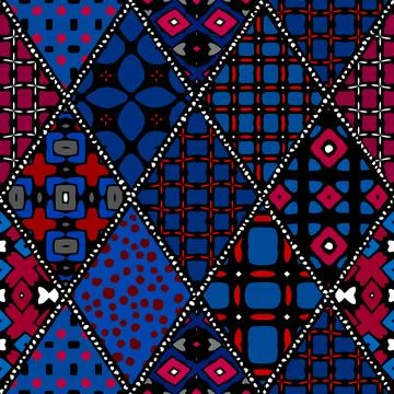 Vector ethnic tribal pattern. Seamless art image. Rhombuses patchwork. 스톡 일러스트