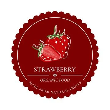 Vector etiquette with strawberries on a round dark background. Stock-Illustration