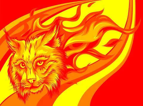 Vector Eurasian lynx cat head with flames. Stock Illustration