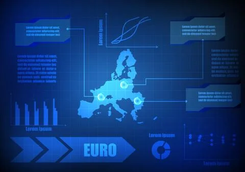 Vector : EURO map with network line and grid blue background Stock Illustration