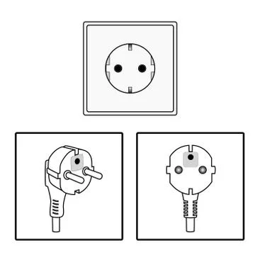 Vector. Euro socket and plug. Icon. Two pin socket isolated illustration. Illustrazione stock