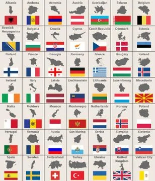 Vector european maps with flags Stock Illustration