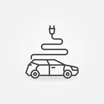Vector EV with Plug concept icon in outline style Illustrazione stock
