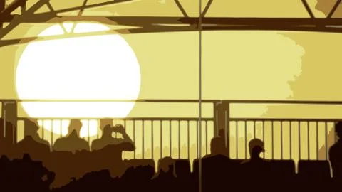 Vector of an Evening Sunset with People Sitting in the foreground Illustrazione stock