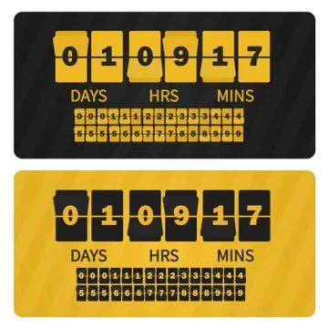 Vector Event presentation sale timer. Yellow black numbers counter template Illustrazione stock