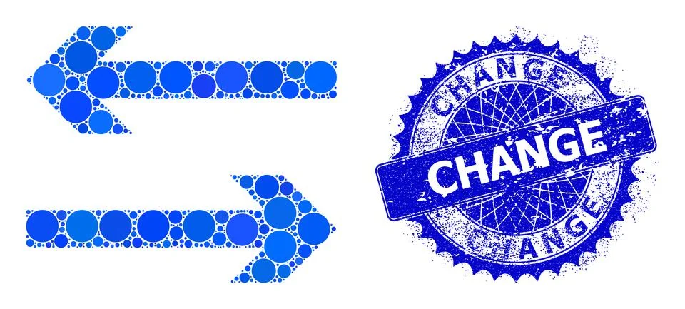 Vector Exchange Arrows Collage of Small Circles with Distress Change Seal Stock Illustration