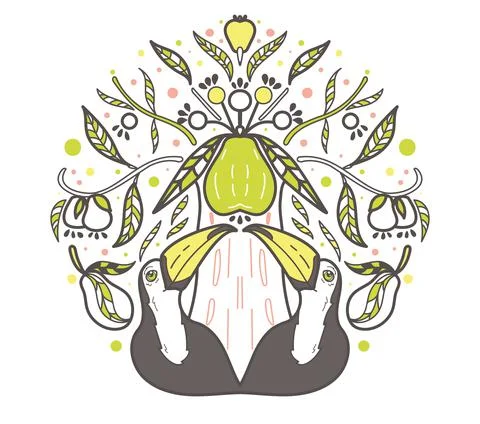 Vector Exotic Toucans under Guava Tree Placement Design. Perfect for web design Stock Illustration