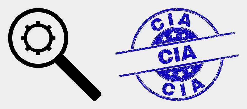 Vector Explore Gears Icon and Grunge CIA Seal Illustrazione stock