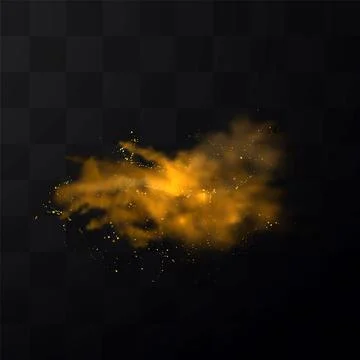 Vector explosion of yellow powder with smoke and sparkling particles. Stock Illustration