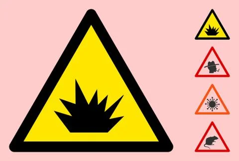 Vector Explosive Warning Triangle Sign Icon Stock Illustration