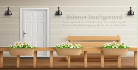 Vector exterior background with veranda facade Stock Illustration