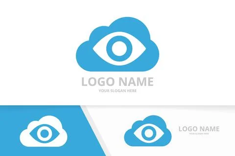 Vector eye and cloud logo combination. Unique storage logotype design template. 스톡 일러스트