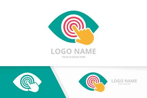 Vector eye and hand logo combination. Unique click logotype design template. Stock Illustration