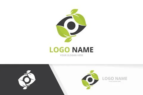 Vector eye and leaf logo combination. Unique eco ophthalmology logotype design Stock Illustration