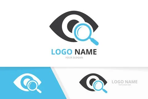 Vector eye and loupe logo combination. Unique search vision logotype design Stock Illustration