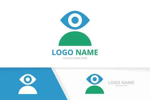Vector eye and man logo combination. Unique vision logotype design template. Stock-Illustration