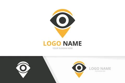 Vector eye and map pointer logo combination. Unique vision logotype design Illustrazione stock