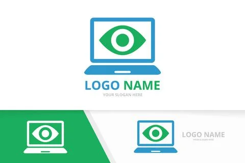 Vector eye and notebook logo combination. Unique computer logotype design Illustrazione stock