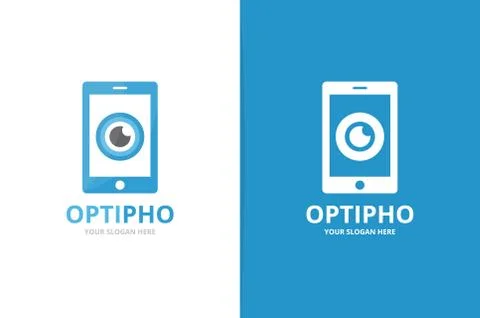 Vector eye and phone logo combination. Optic and mobile symbol or icon. Unique Stock Illustration