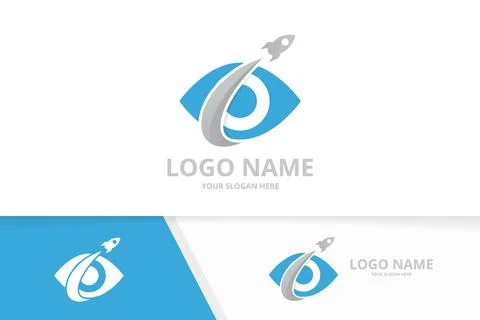 Vector eye and rocket logo combination. Unique flight vision logotype design Illustrazione stock