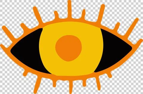 Vector eye floating on transparency, with orange lashes, black fields, yellow イラスト素材