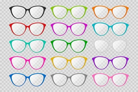 Vector Eyeglasses Frames Icon Set in Multiple Colors Cat Eye Shape Isolated Stock Illustration