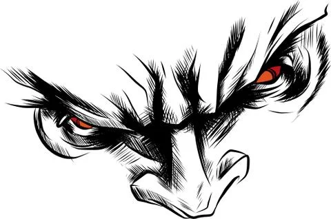Vector face demon with angry red eyes illustration Stock Illustration