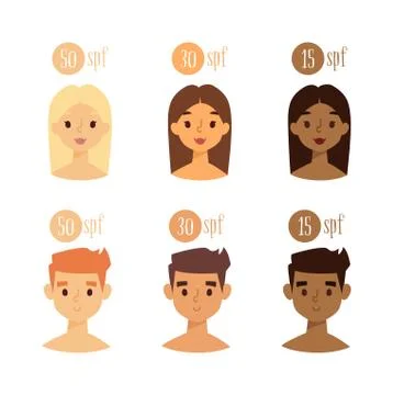 Vector faces with skin tone spf Illustrazione stock