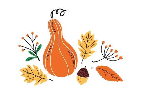 Vector fall print with hand drawn botanical elements 스톡 일러스트