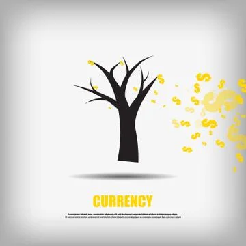 Vector : Falling dollars currency symbol leaves and tree business background Stock Illustration