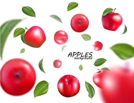 Vector falling red apples isolated on white background. The fruit as a whole. Illustrazione stock